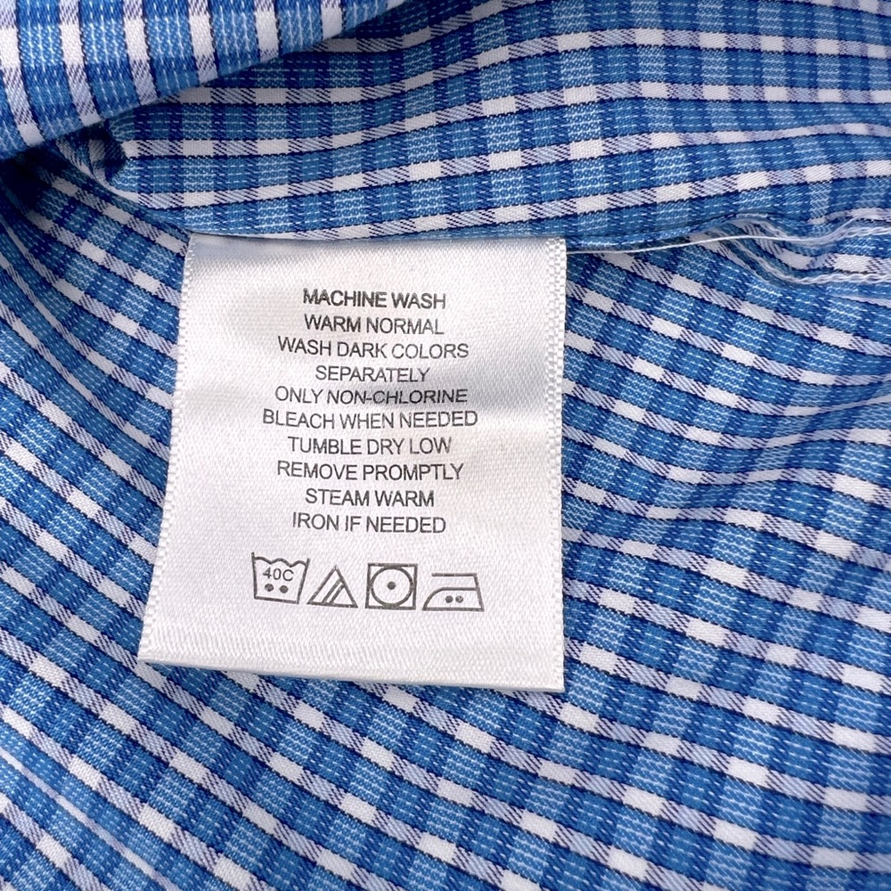 BEN SHERMAN, LONG SLEEVES MEN’S SHIRT, “XL 16,” BLUE AND WHITE SMALL CHECKERED - Picture 14 of 16